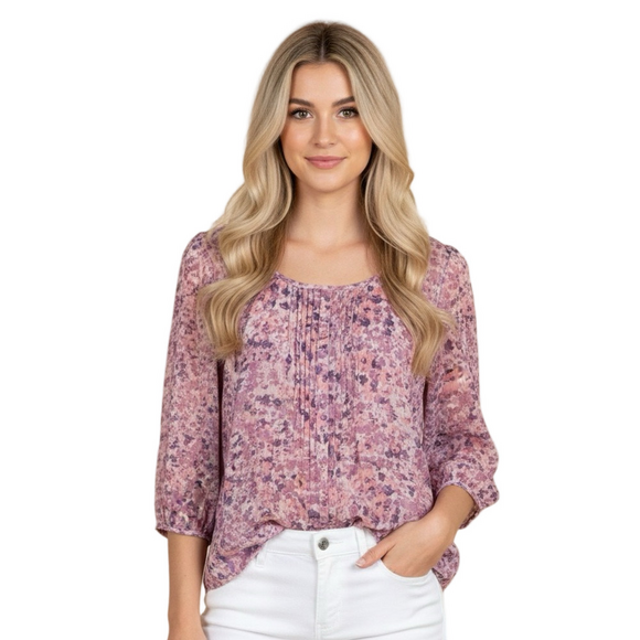 St. John's Bay Tops - St. John's Bay Colorful Lightweight Sheer Purple Floral Blouse Size SP